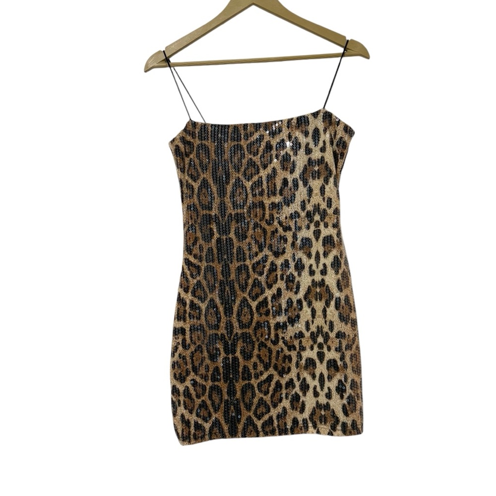 Leopard Print Sequin Cami Mini Dress Mobwife Party Formal Y2K Disco Raver